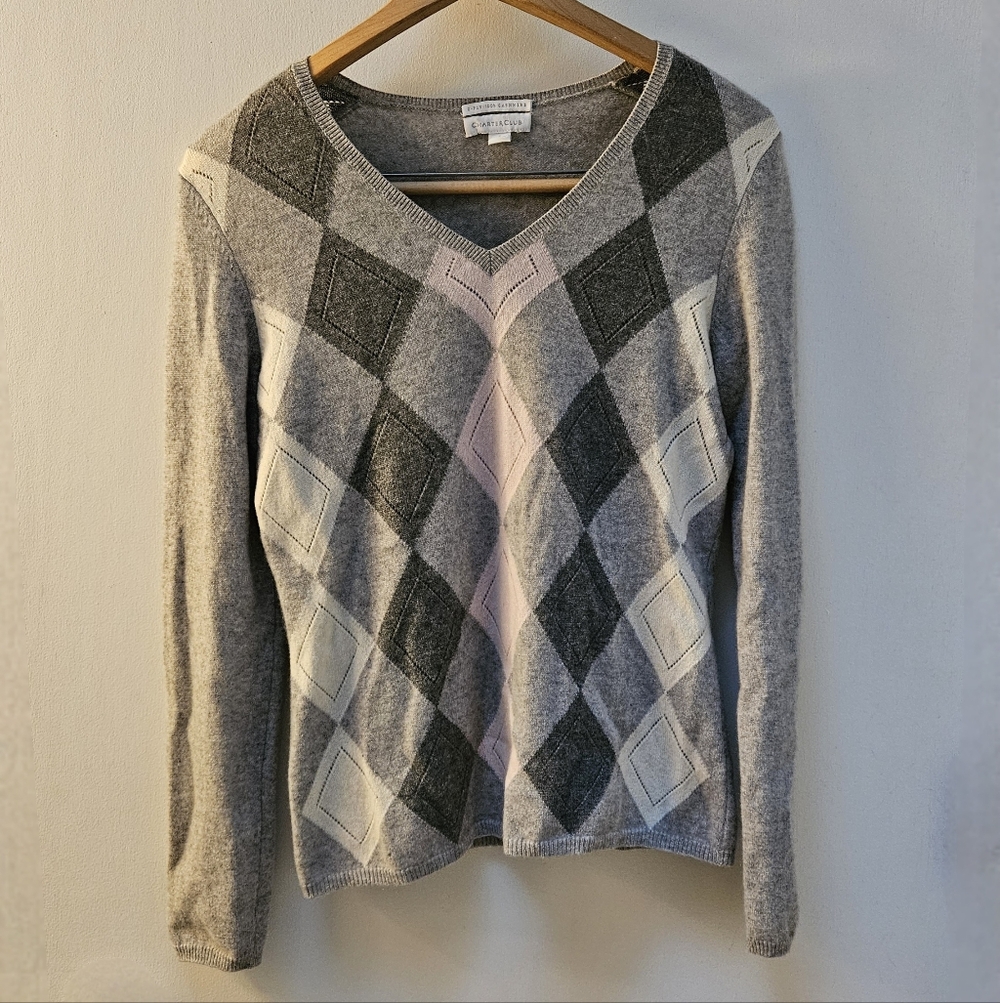 Cashmere Sweater Argyle Sweater Charter Club size SMALL GUC